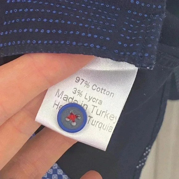 Spazio Mens Button Down Blue Shirt Size Large Slim Fit Casual Geometric - Picture 6 of 6